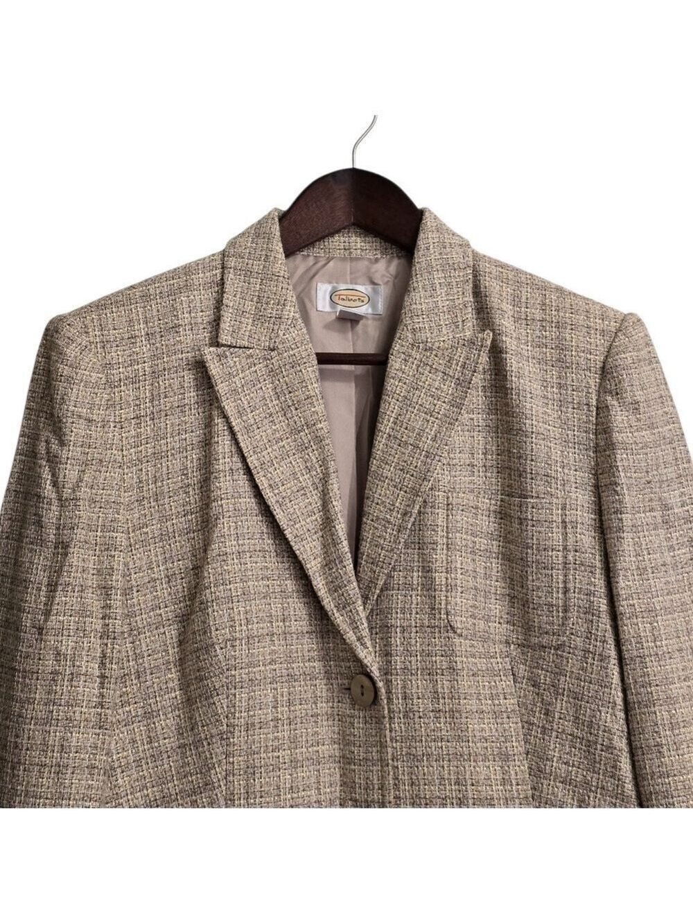 Talbots Vintage Tweed Linen Blend Peak Lapel Single Breasted Blazer Sz 8 - Picture 2 of 14
